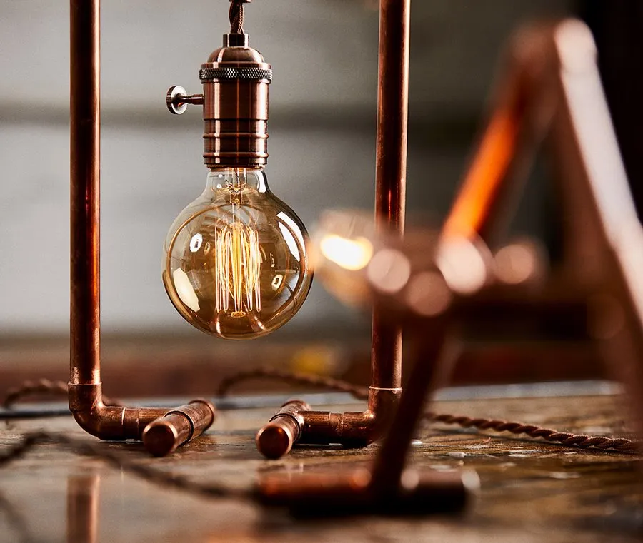 craftsman ave industrial copper lamp with edison bulb
